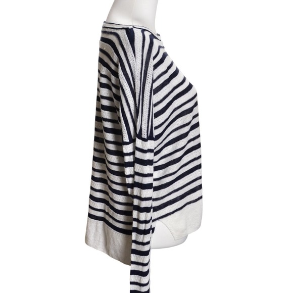 Cynthia Rowley Striped Preppy Casual Linen Cozy Spring Sweater Navy White Beach - Picture 2 of 6